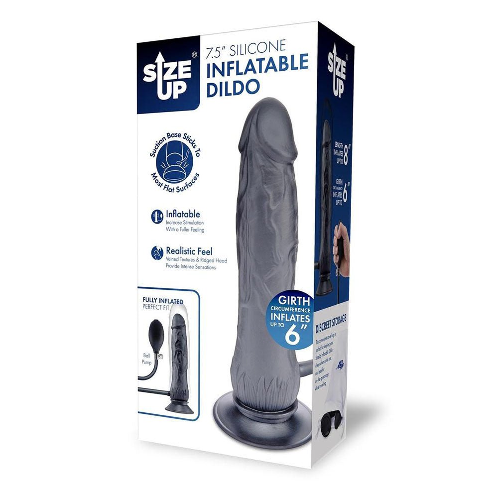 Size Up 7.5 Inch Inflatable Dildo with Balls - Black 20.3 cm Inflatable Dong - DONGS - Mr and Mrs D's
