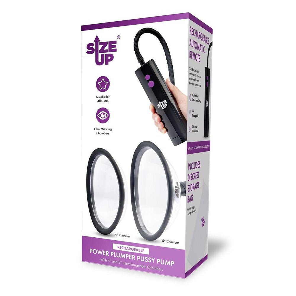 Size Up Rechargeable Power Plumper Pussy Pump - Clear USB Rechargeable Vagina Pump with Interchangeable Chambers - PUMPS - Mr and Mrs D's