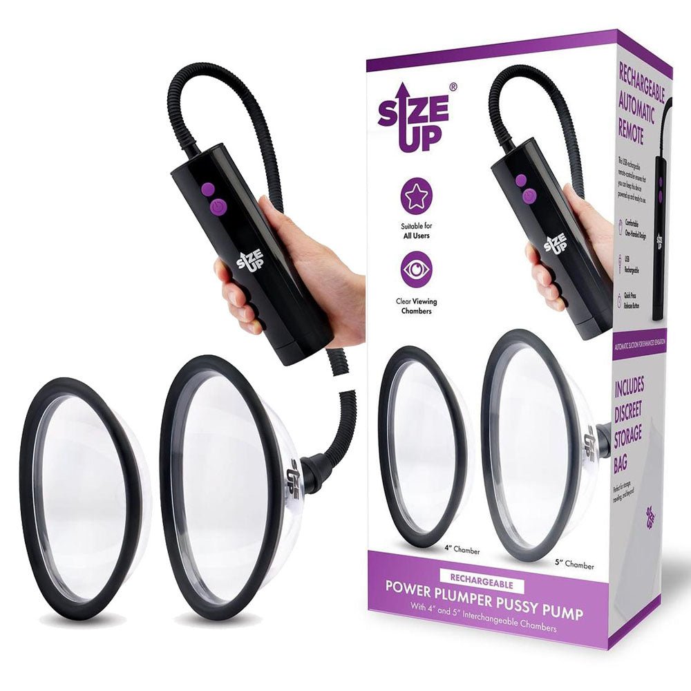 Size Up Rechargeable Power Plumper Pussy Pump - Clear USB Rechargeable Vagina Pump with Interchangeable Chambers - PUMPS - Mr and Mrs D's