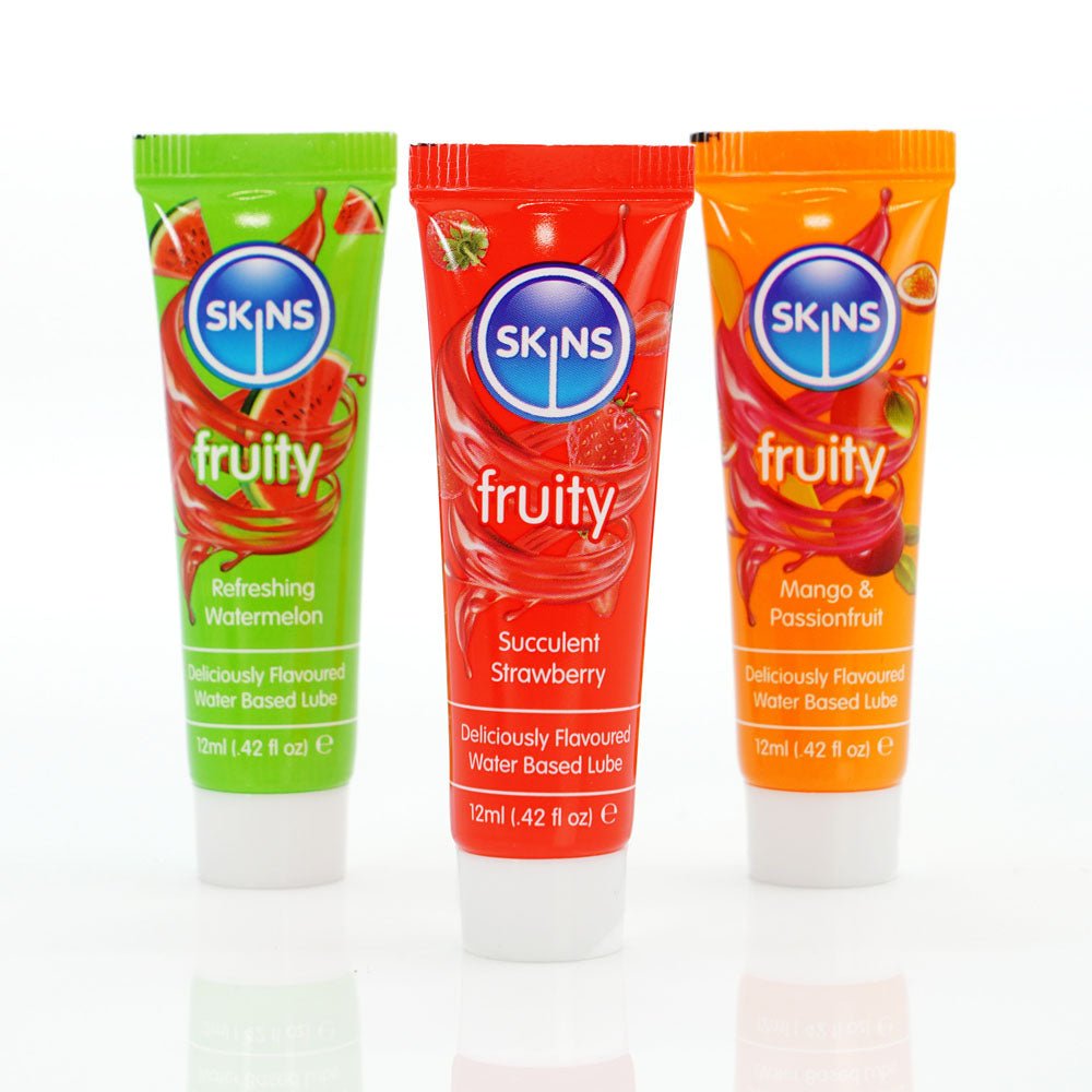 Skins Fruity Tubes - Watermelon, Strawberry, & Mango & Passionfruit Flavoured Lubricants - 12 ml Bottles - LOTIONS & LUBES - Mr and Mrs D's