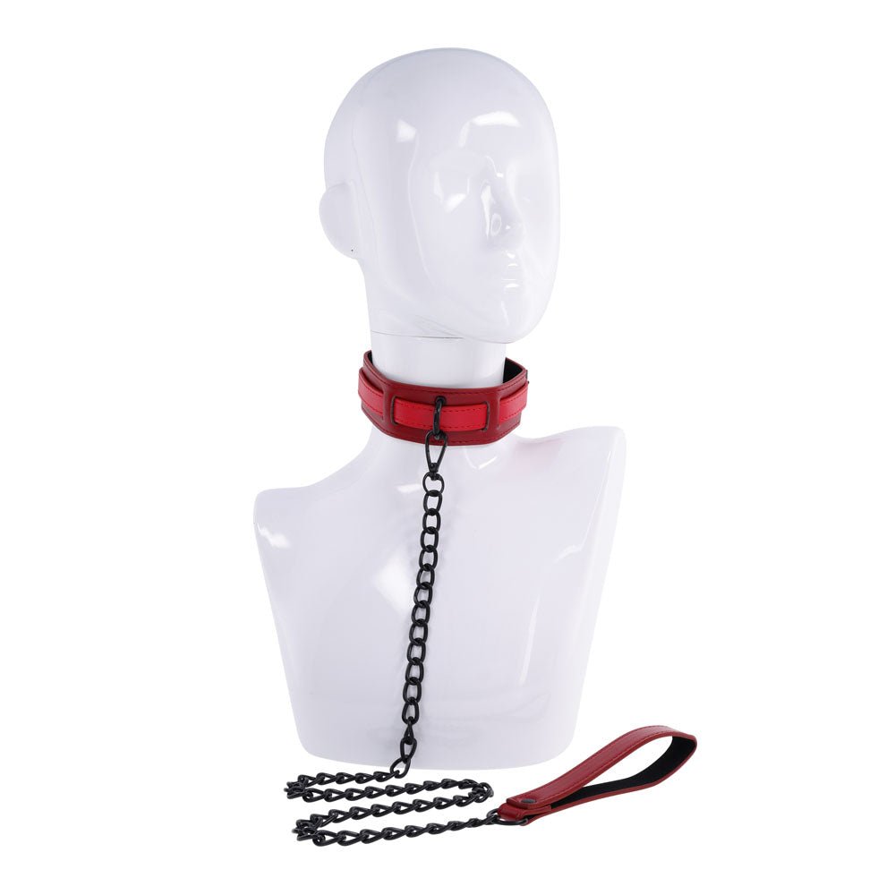 S&M Exs & Ohs Collar and Leash - Red Neck Restraint - BONDAGE - TOYS - Mr and Mrs D's