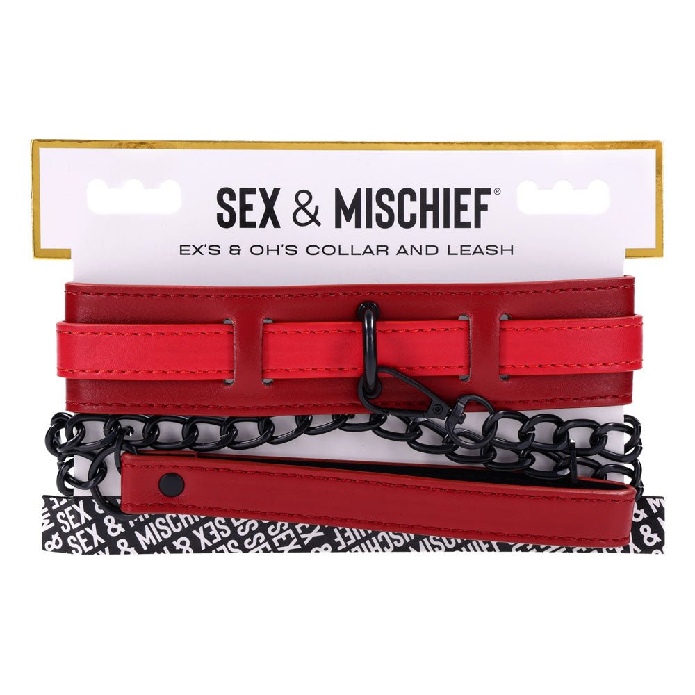 S&M Exs & Ohs Collar and Leash - Red Neck Restraint - BONDAGE - TOYS - Mr and Mrs D's