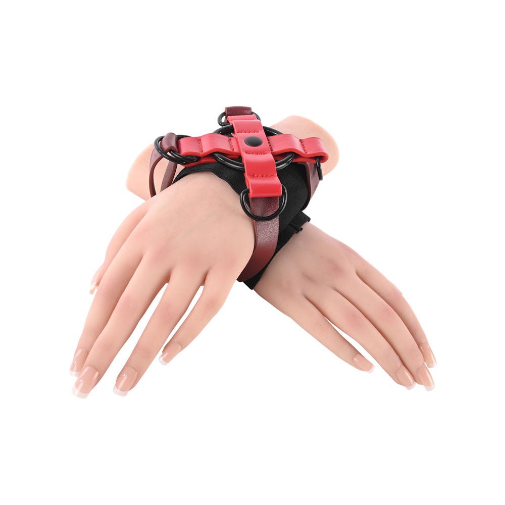 S&M Exs & Ohs Cross Cuffs - Red/Black Restraints - BONDAGE - TOYS - Mr and Mrs D's