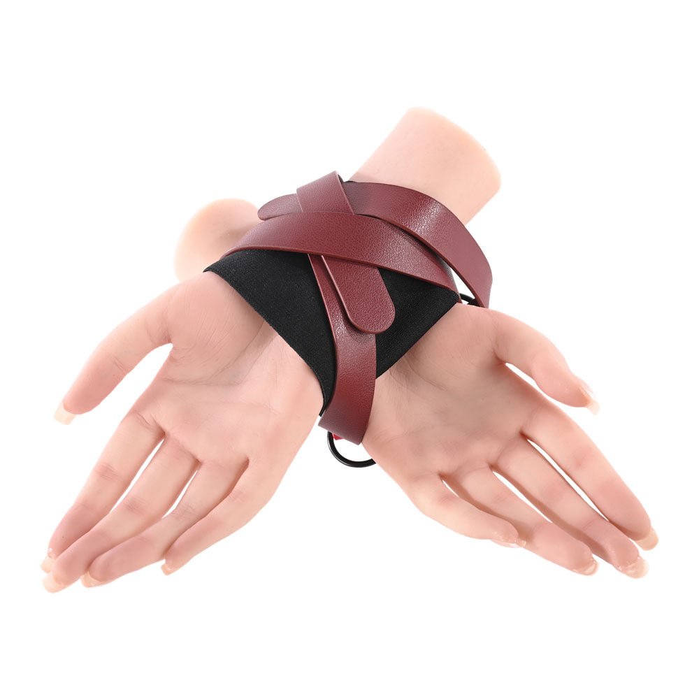 S&M Exs & Ohs Cross Cuffs - Red/Black Restraints - BONDAGE - TOYS - Mr and Mrs D's