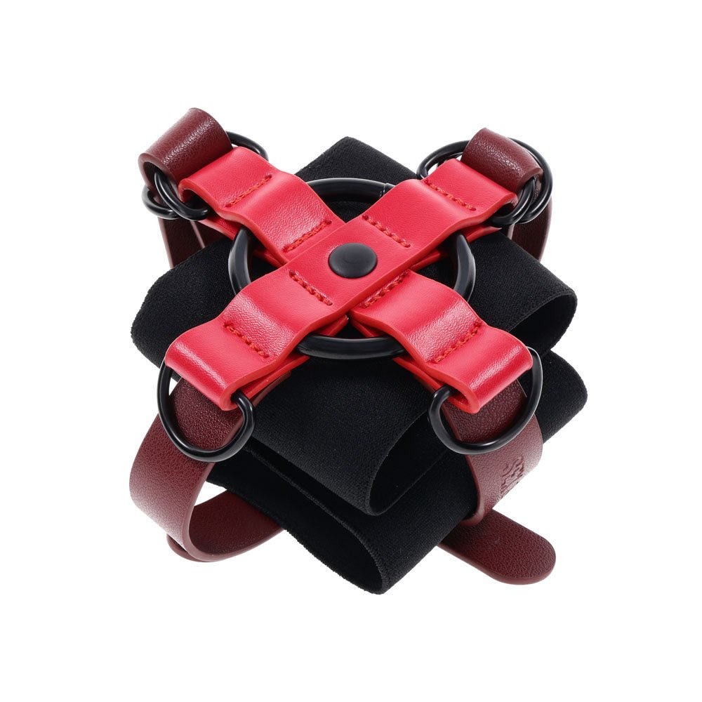 S&M Exs & Ohs Cross Cuffs - Red/Black Restraints - BONDAGE - TOYS - Mr and Mrs D's