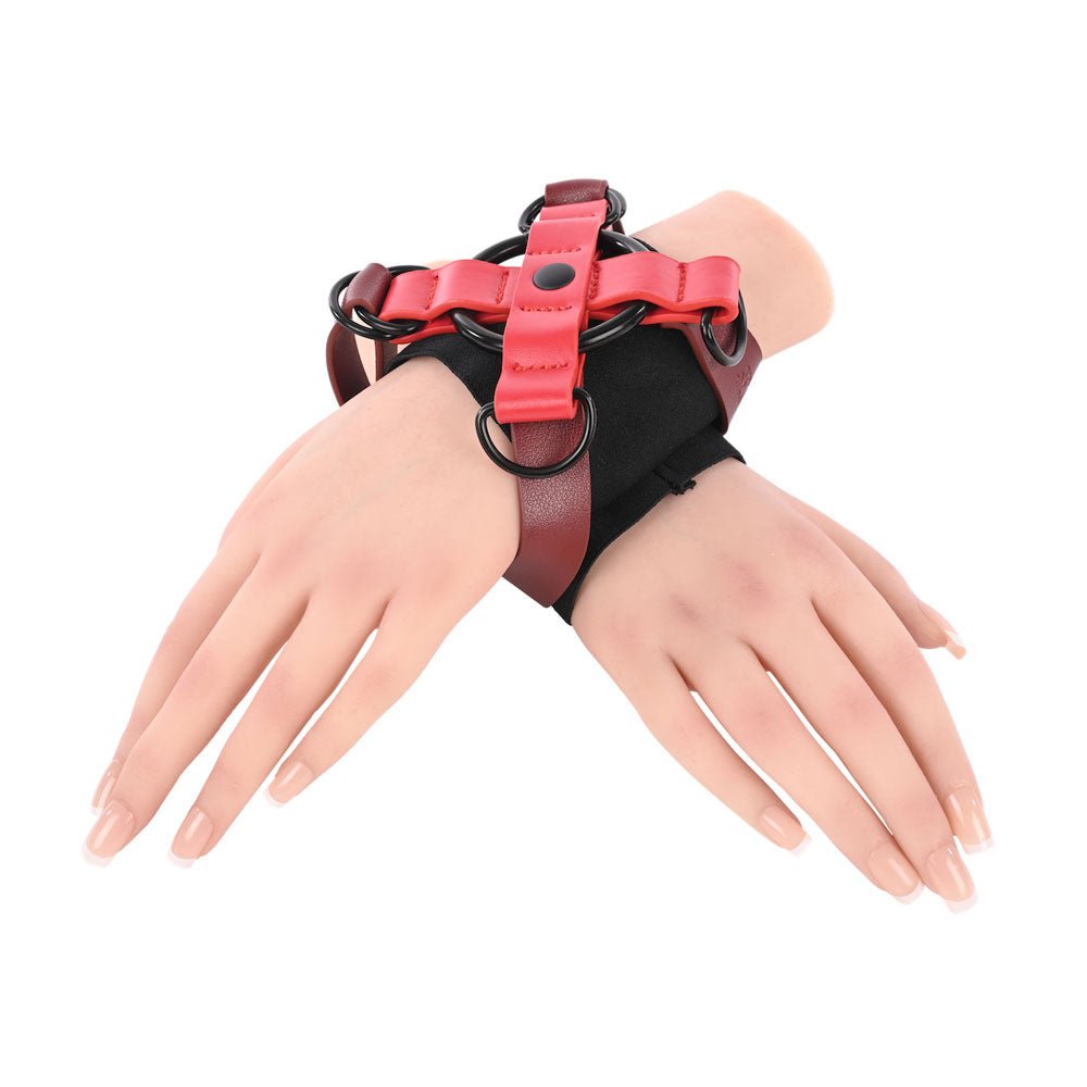 S&M Exs & Ohs Cross Cuffs - Red/Black Restraints - BONDAGE - TOYS - Mr and Mrs D's