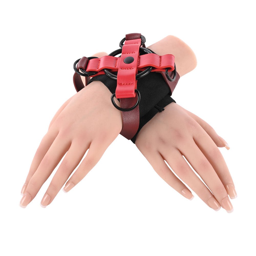 S&M Exs & Ohs Cross Cuffs - Red/Black Restraints - BONDAGE - TOYS - Mr and Mrs D's