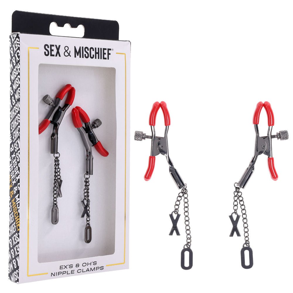 S&M Exs & Ohs Nipple Clamps - Red Tipped Metal Nipple Clamps - Set of 2 - BONDAGE - TOYS - Mr and Mrs D's