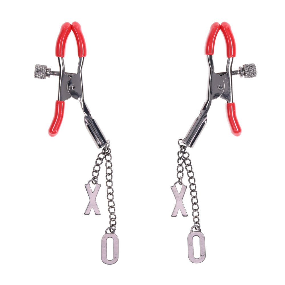 S&M Exs & Ohs Nipple Clamps - Red Tipped Metal Nipple Clamps - Set of 2 - BONDAGE - TOYS - Mr and Mrs D's