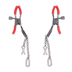 S&M Exs & Ohs Nipple Clamps - Red Tipped Metal Nipple Clamps - Set of 2 - BONDAGE - TOYS - Mr and Mrs D's
