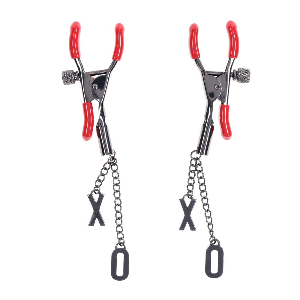 S&M Exs & Ohs Nipple Clamps - Red Tipped Metal Nipple Clamps - Set of 2 - BONDAGE - TOYS - Mr and Mrs D's
