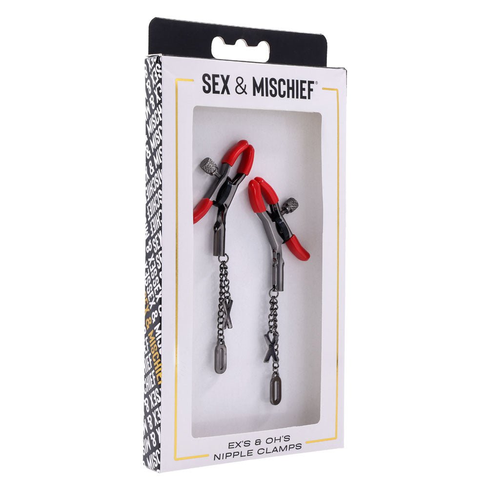 S&M Exs & Ohs Nipple Clamps - Red Tipped Metal Nipple Clamps - Set of 2 - BONDAGE - TOYS - Mr and Mrs D's