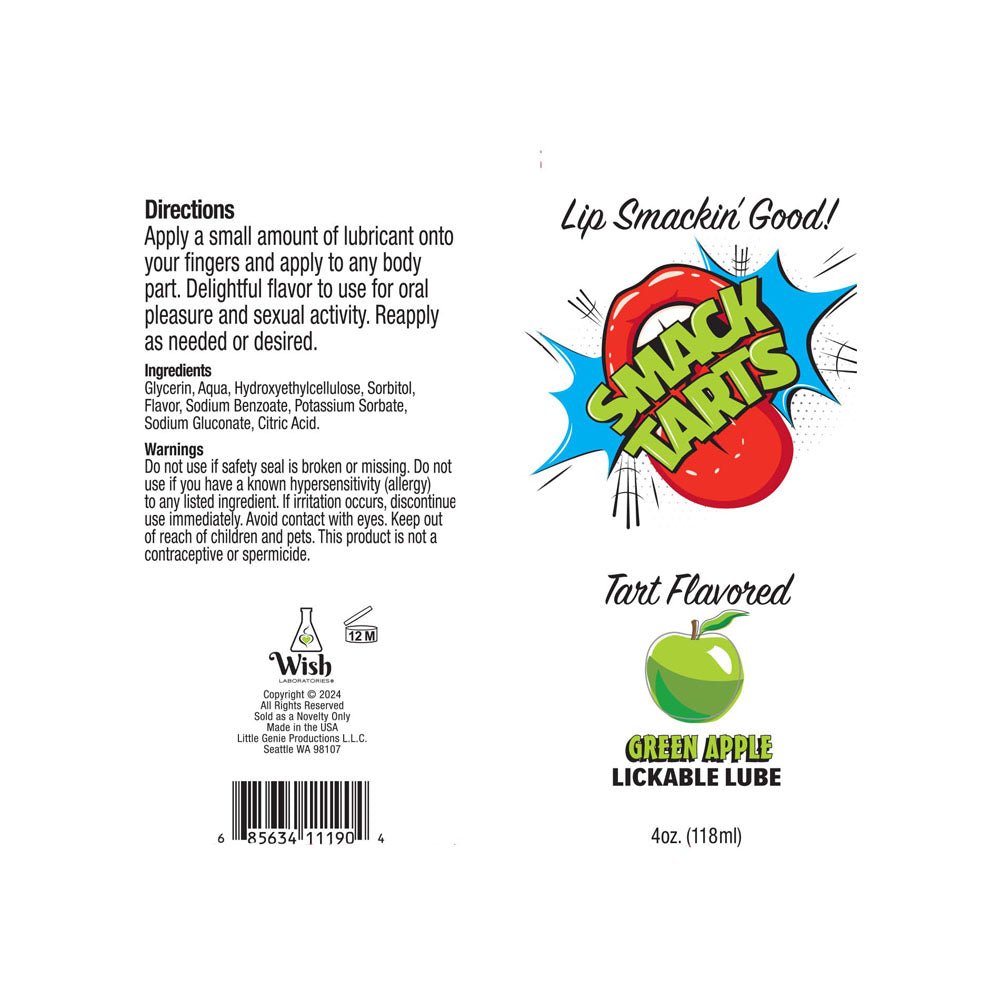 Smack Tarts - Sour Green Apple Flavoured Lubricant - 120 ml Tube - LOTIONS & LUBES - Mr and Mrs D's