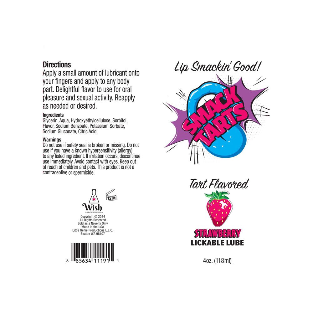 Smack Tarts - Sour Strawberry Flavoured Lubricant - 120 ml Tube - LOTIONS & LUBES - Mr and Mrs D's