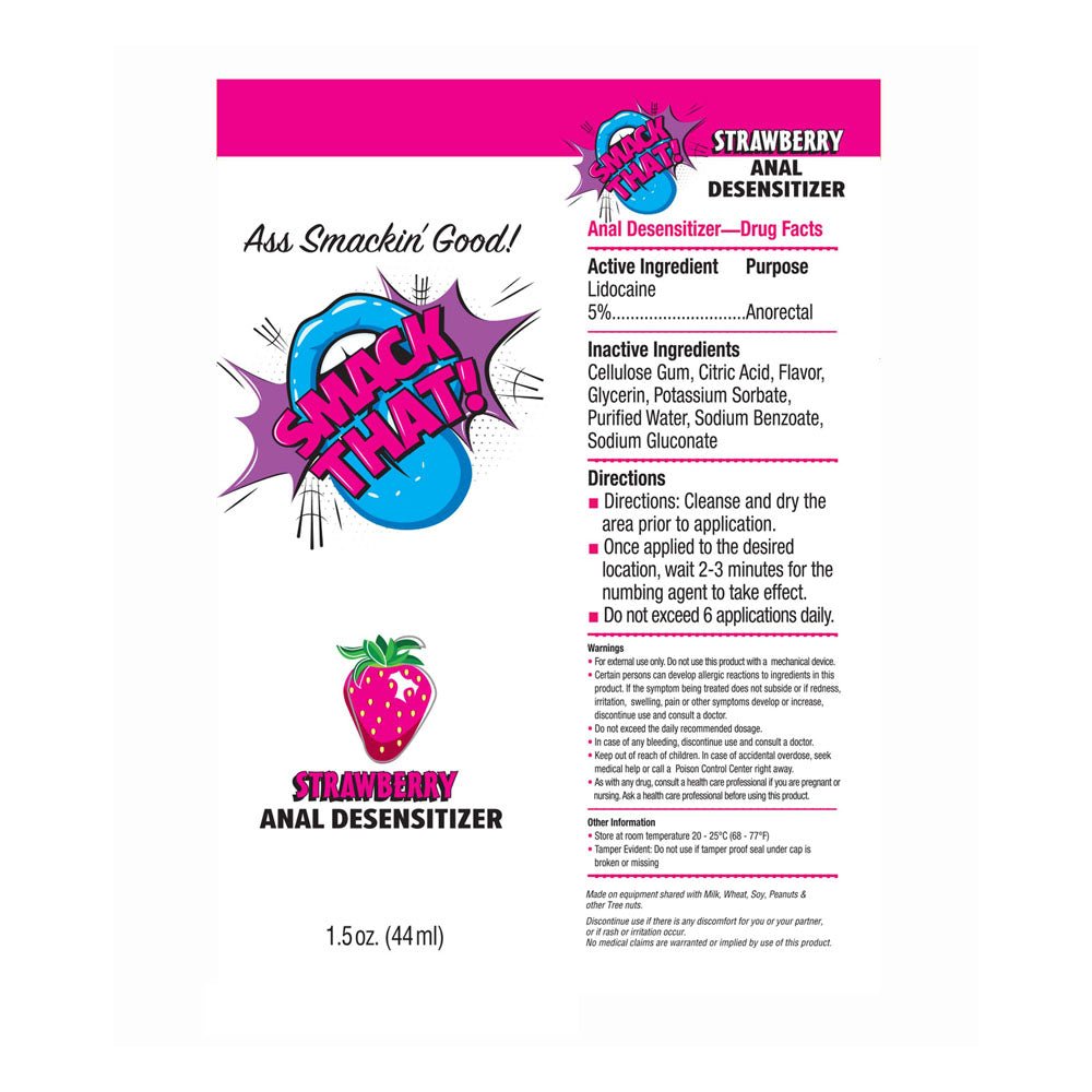 Smack That! Anal Desensitiser - Strawberry - Strawberry Flavoured Anal Desensitiser - 44 ml Tube - Mr and Mrs D's