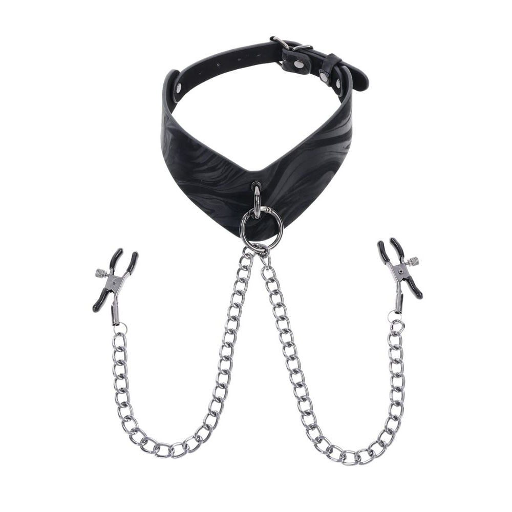 SPORTSHEETS Velvet Noir Collar & Removable Clamps - Black Neck & Nipple Restraints - Mr and Mrs D's