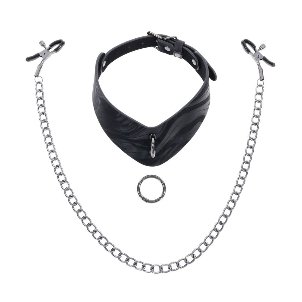 SPORTSHEETS Velvet Noir Collar & Removable Clamps - Black Neck & Nipple Restraints - Mr and Mrs D's