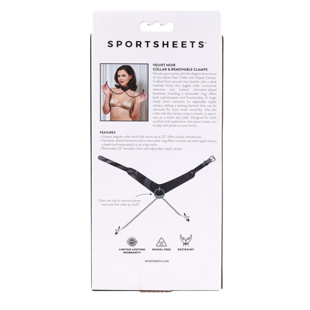 SPORTSHEETS Velvet Noir Collar & Removable Clamps - Black Neck & Nipple Restraints - Mr and Mrs D's
