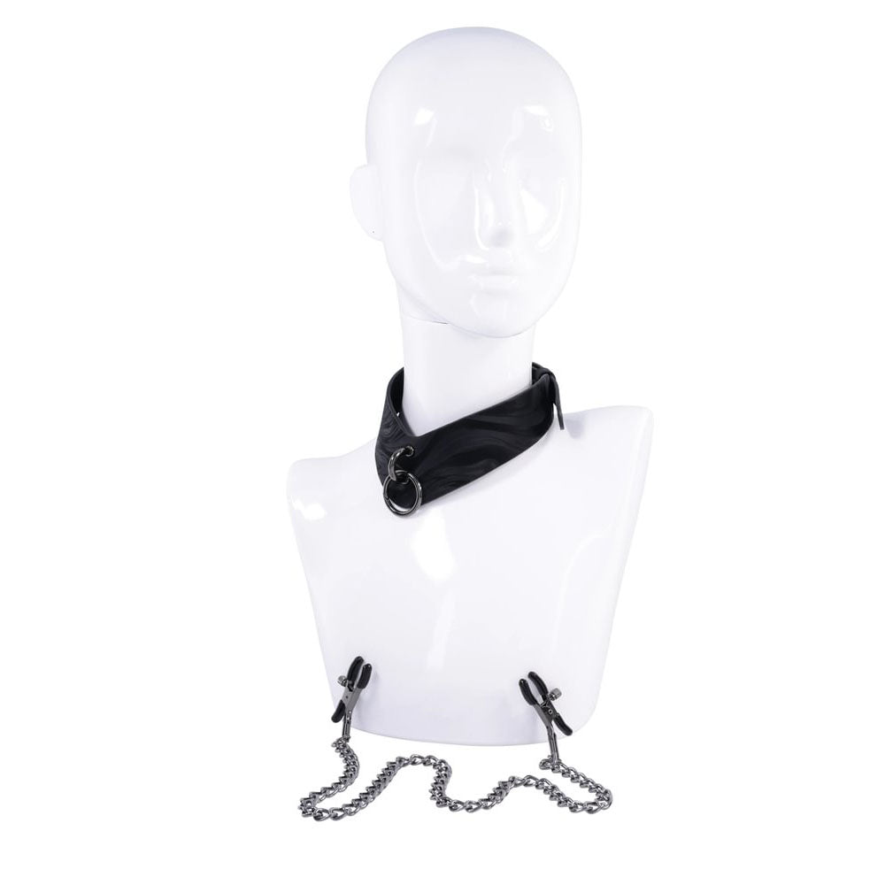 SPORTSHEETS Velvet Noir Collar & Removable Clamps - Black Neck & Nipple Restraints - Mr and Mrs D's