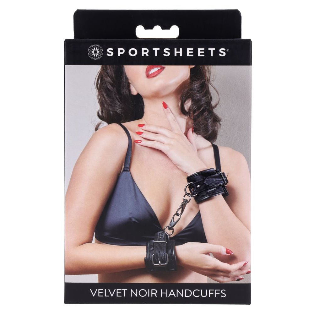 SPORTSHEETS Velvet Noir Handcuffs - Black Adjustable Cuff Restraints - Mr and Mrs D's