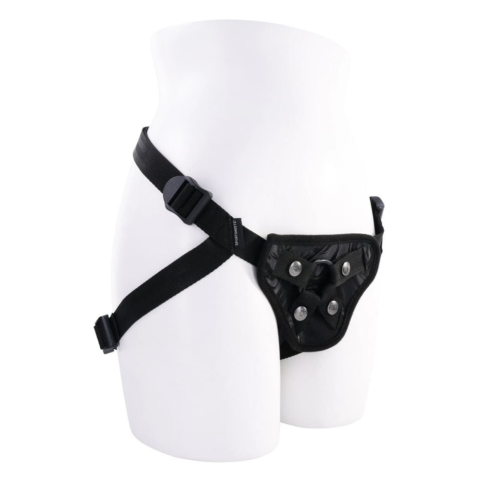 SPORTSHEETS Velvet Noir Strap On - Black Adjustable Strap - On Harness (No Probe Included) - Mr and Mrs D's