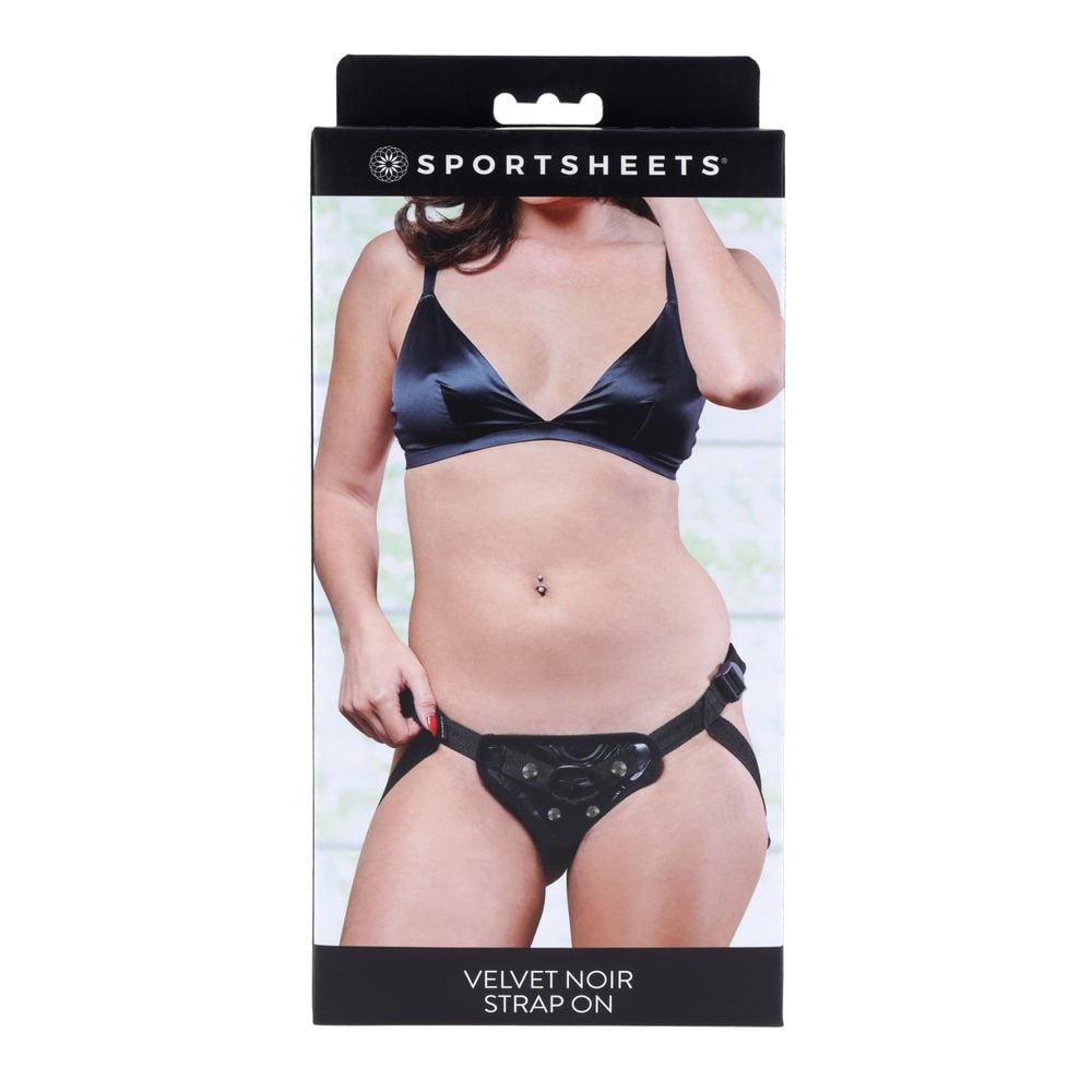SPORTSHEETS Velvet Noir Strap On - Black Adjustable Strap - On Harness (No Probe Included) - Mr and Mrs D's