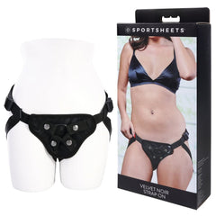 SPORTSHEETS Velvet Noir Strap On - Black Adjustable Strap - On Harness (No Probe Included) - Mr and Mrs D's