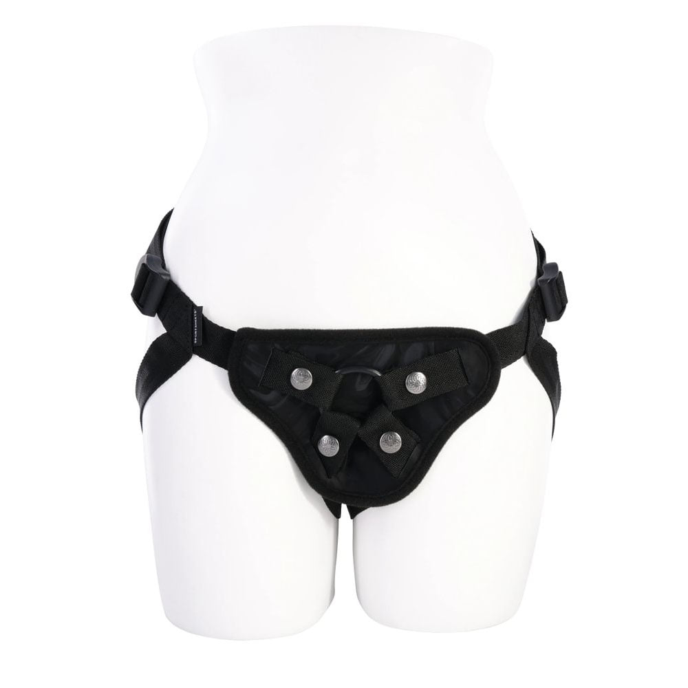 SPORTSHEETS Velvet Noir Strap On - Black Adjustable Strap - On Harness (No Probe Included) - Mr and Mrs D's