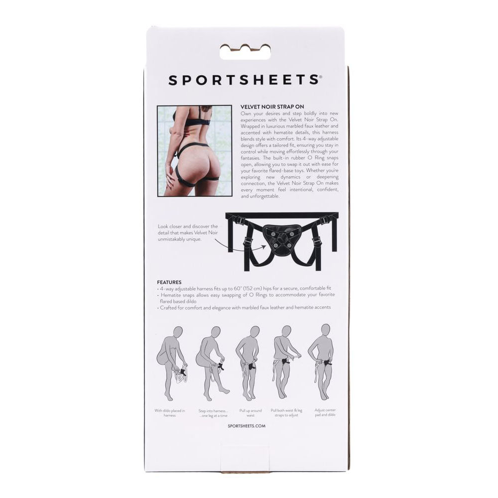 SPORTSHEETS Velvet Noir Strap On - Black Adjustable Strap - On Harness (No Probe Included) - Mr and Mrs D's