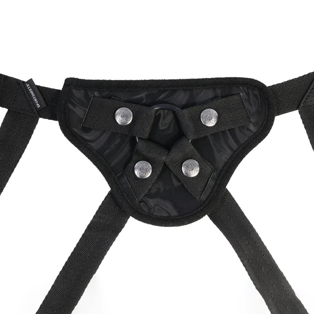 SPORTSHEETS Velvet Noir Strap On - Black Adjustable Strap - On Harness (No Probe Included) - Mr and Mrs D's