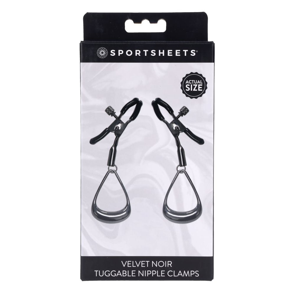 SPORTSHEETS Velvet Noir Tuggable Nipple Clamps - Gunmetal Adjustable Nipple Restraints - Mr and Mrs D's