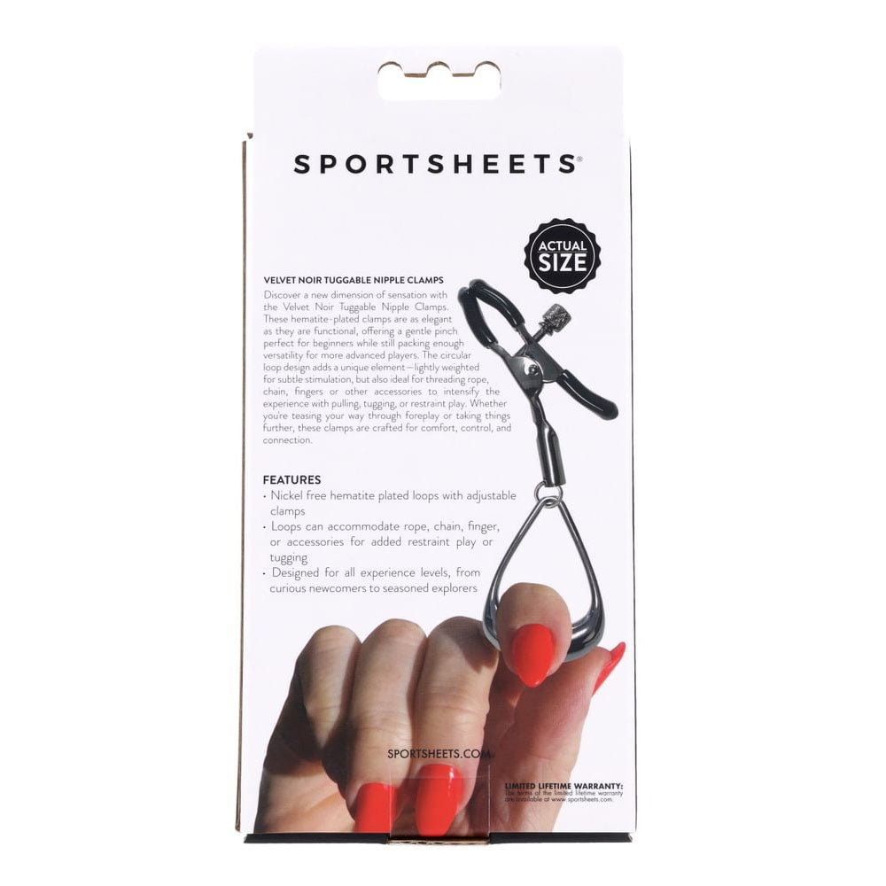 SPORTSHEETS Velvet Noir Tuggable Nipple Clamps - Gunmetal Adjustable Nipple Restraints - Mr and Mrs D's