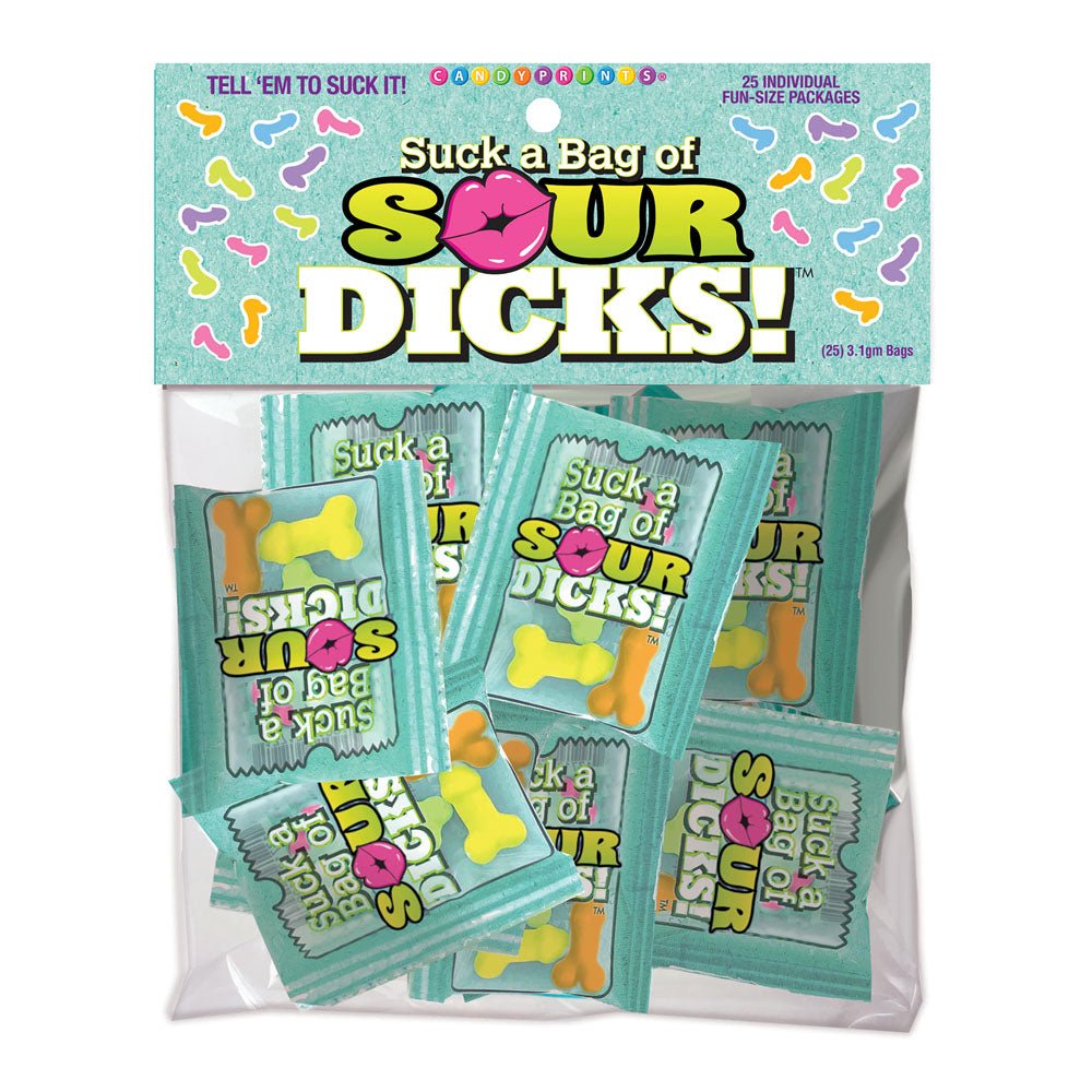 Suck a Bag of Sour Dicks! Bag of 25 - Pecker Lollies - Bulk Bag of 25 Party Packs - Mr and Mrs D's