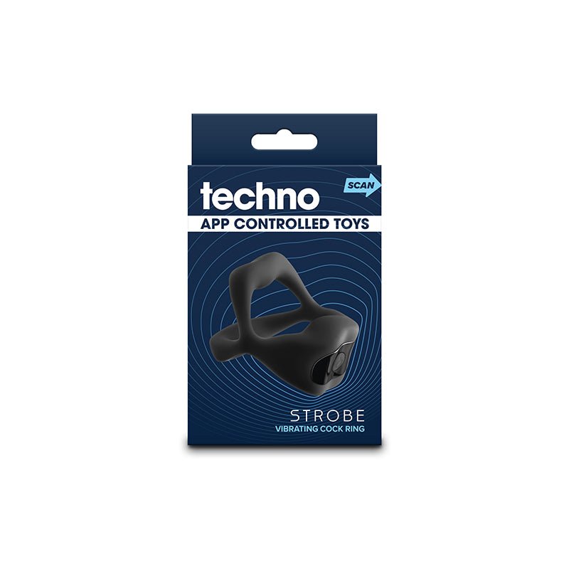 Techno - Strobe - Black - Black USB Rechargeable Vibrating Cock Ring with App Control - COCK RINGS - Mr and Mrs D's