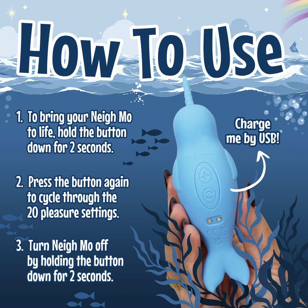 Unihorn of the Sea - Neigh Mo - The Narwhal - Blue USB Rechargeable Dual Motor Stimulator - Mr and Mrs D's