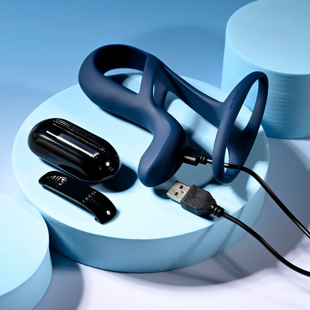 Zero Tolerance BIG TIME - Navy Blue USB Rechargeable Vibrating Penis Sleeve with Wireless Remote - Mr and Mrs D's