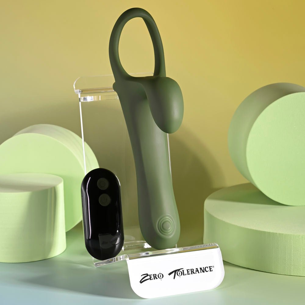 Zero Tolerance STRAP, TAP & GO - Green USB Rechargeable Vibrating & Tapping Penis Sleeve with Wireless Remote - Mr and Mrs D's