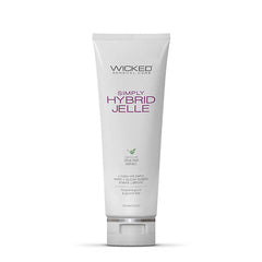 A tube of Wicked Simply Hybrid Jelle Lubricant, 120ml, with a white and purple label.