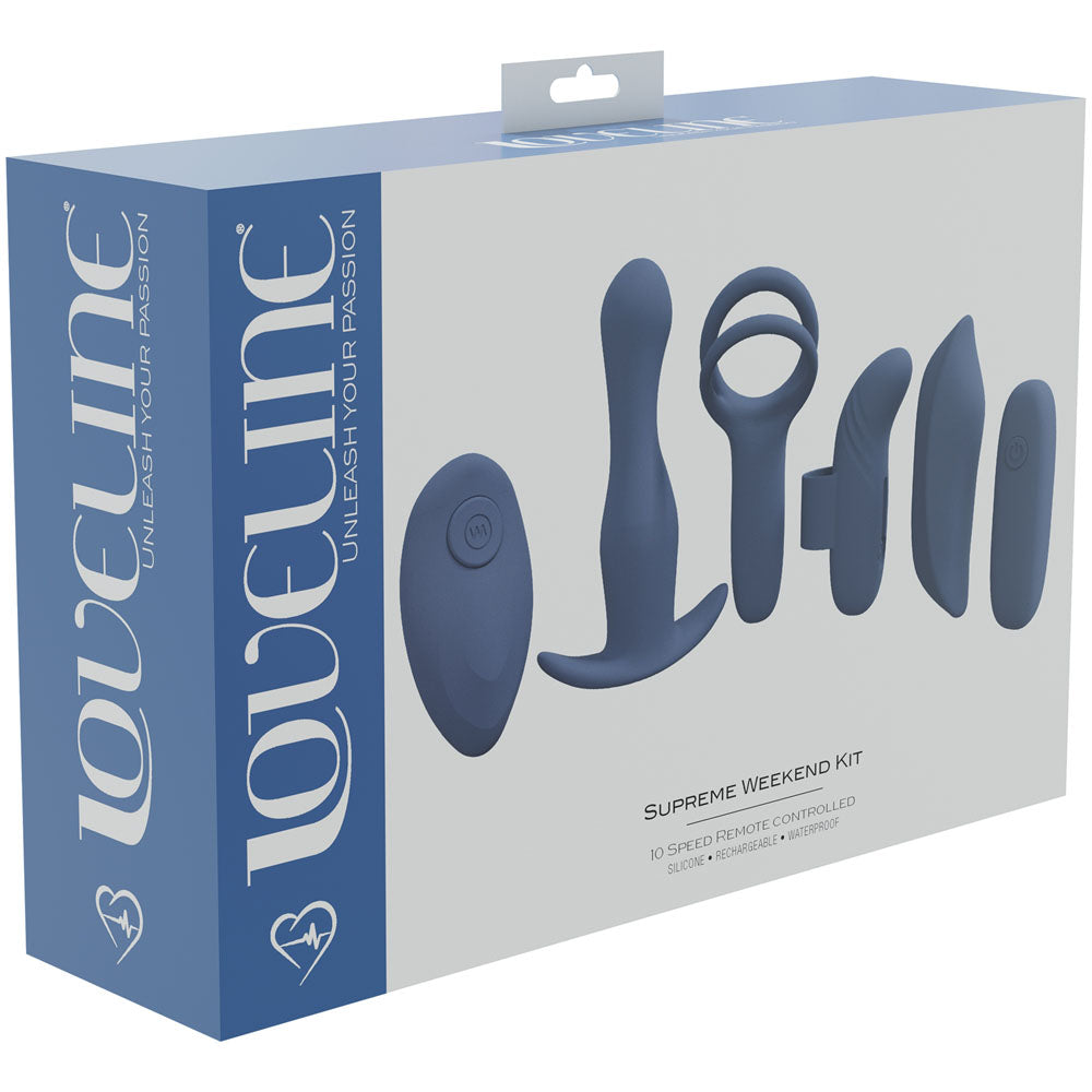 LOVELINE Supreme Weekend Bullet Vibrator and Cock Ring Kit - Blue