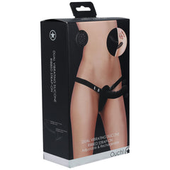 OUCH! Dual Vibrating Silicone Ribbed Strap-On Dildo - Black