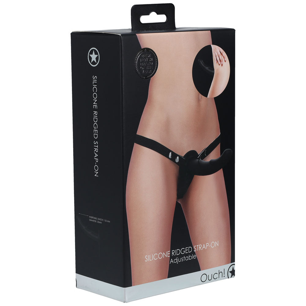 OUCH! Silicone Ridged Strap-On Dildo - Black