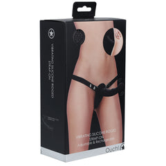 OUCH! Vibrating Silicone Ribbed Strap-On Dildo - Black