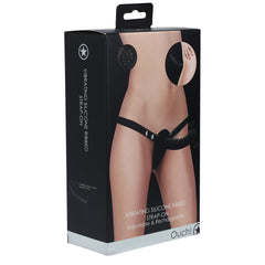 OUCH! Vibrating Silicone Ribbed Strap-On Dildo - Black