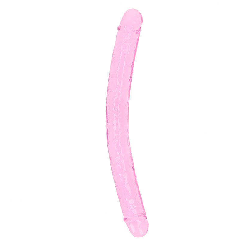 A REALROCK 34 cm Double Dong - Pink, elongated and slightly curved, crafted with body-safe materials for peace of mind, positioned against a white background.
