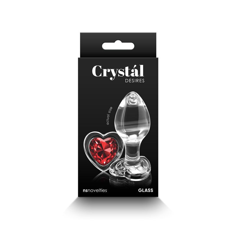 Crystal Desires - Red Heart - Medium - Clear Glass 8.4 cm Butt Plug with Red Heart Gem Base - Mr and Mrs D's