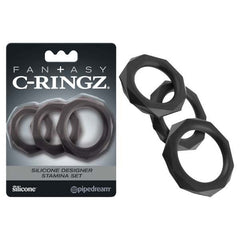 FCR Silicone Designer Stamina Cock Ring Set - Black - Mr and Mrs D's