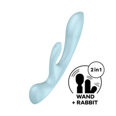 Satisfyer Triple Oh Rabbit + Wand Vibrator - Blue - Mr and Mrs D's