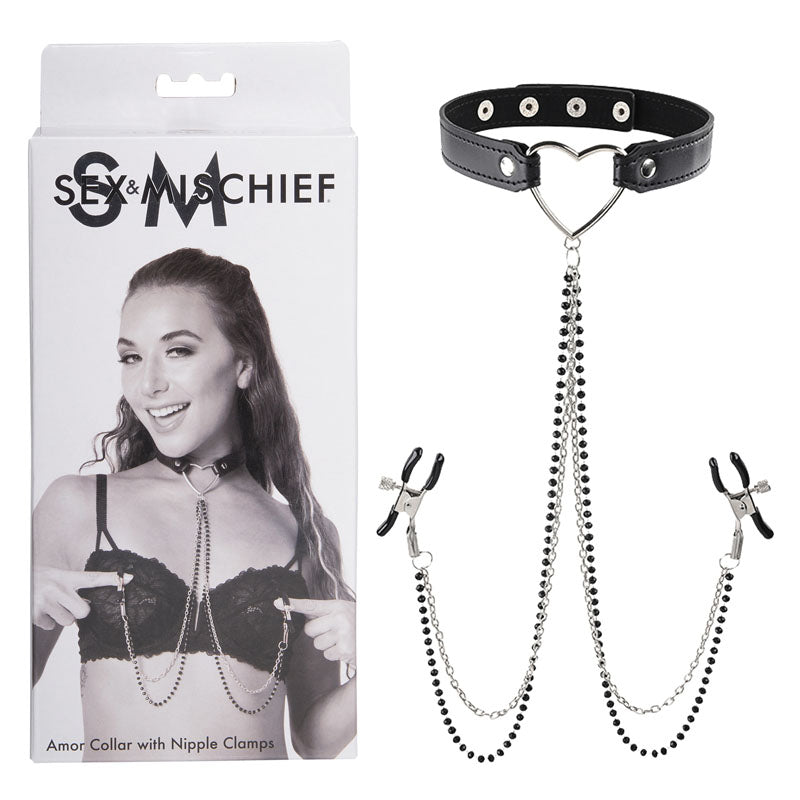 Sex & Mischief Amor Collar with Nipple Clamps - Mr and Mrs D's